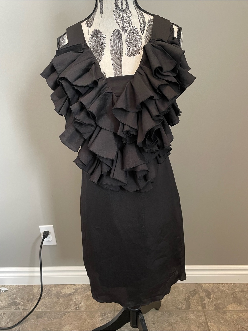 NWT - QED LONDON - Black Ruffle Front Sleeveless Dress